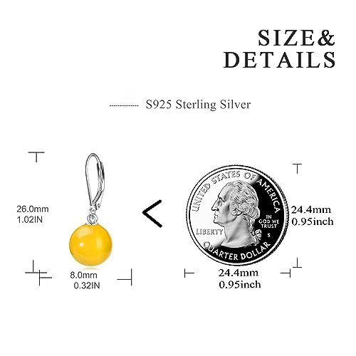 925 Sterling Silver Pearl Leverback Earrings Dangle Drop Jewelry Gifts for Women - style: Yellow Agate