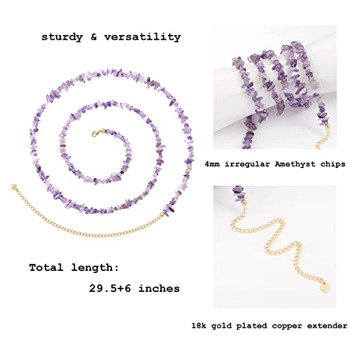 Adjustable 18k Gold Plated Waist Chain, Beach Bikini Body Chain, Handmade Boho Belly Chain - color: O.amethyst