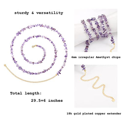 Adjustable 18k Gold Plated Waist Chain, Beach Bikini Body Chain, Handmade Boho Belly Chain - color: O.amethyst