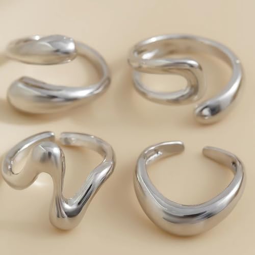 Roe Dolph Chunky Gold Rings for Women Stackable Statement Ring Set | Mixed sculptural shapes and polished surfaces create bold stacking combinations for parties dinners and everyday outfits - color: B3