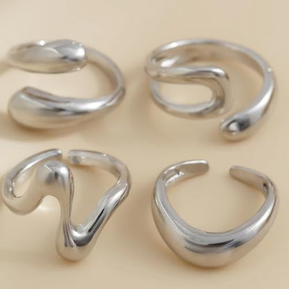 Roe Dolph Chunky Gold Rings for Women Stackable Statement Ring Set | Mixed sculptural shapes and polished surfaces create bold stacking combinations for parties dinners and everyday outfits - color: B3