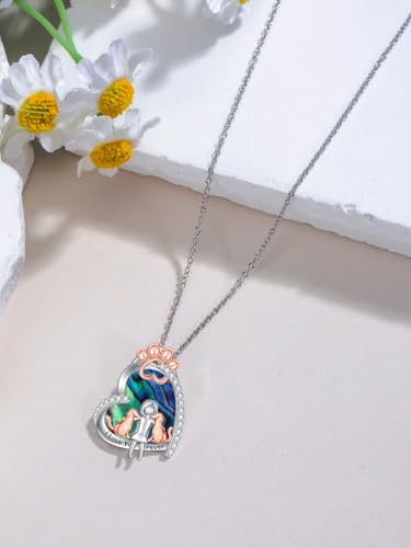 925 Sterling Silver Animal Necklace Heart Shape Dog/Rabbit/Cat Pendant Necklace for Women Animal Memorial Charm Jewelry Mother's Day Christmas Gifts - color: Dog and Women-Abalone