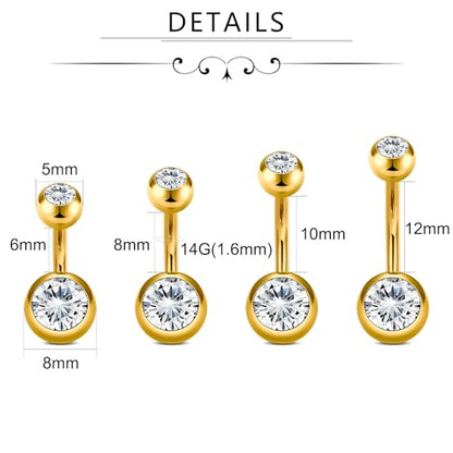 VCMART 14g Belly Button Ring Belly Button Piercing Belly Rings Surgical Steel Belly Button Rings 6mm 8mm 10mm 12mm 14mm 16mm 18mm Short Long Bar Belly Piercing Jewelry for Women Silver - color: A5 -6/8/10/12MM