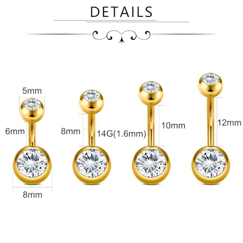 VCMART 14g Belly Button Ring Belly Button Piercing Belly Rings Surgical Steel Belly Button Rings 6mm 8mm 10mm 12mm 14mm 16mm 18mm Short Long Bar Belly Piercing Jewelry for Women Silver - color: A4 -6/8/10/12MM