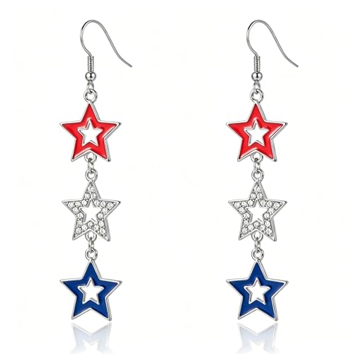 4th of July Earrings,Patriotic Dangle Stud for Women, Fourth of July Jewelry for Veterans Day - color: B