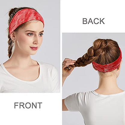 YONUF Boho Headbands For Women Fashion Wide Headband Yoga Workout Head Bands Hair Accessories Elastic Tie Dye Band 6 Pack - color: Tie dye