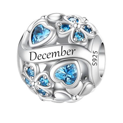 925 Sterling Silver Lucky Clover Birthstone Charms for Bracelets Dangle Pendant with 5A Cubic Zirconia Compatible Pandora Bracelets, Ladies Birthday Gift - style: 12-December