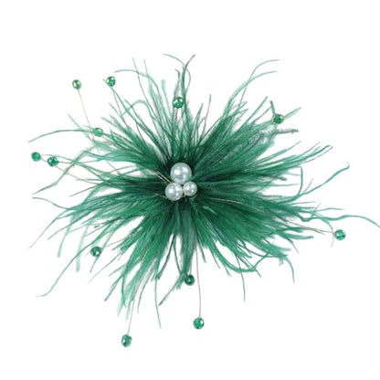 Elegant Feather Flower Pearl Cz Large Brooch Pin for Women Men Rhinestone Crystal Floral Lapel Pins Wedding Party Banquet Dress Suit Clothes Accessories Fashion Jewelry 180mm - color: Green