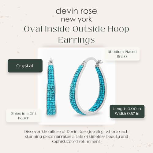 Devin Rose Oval Inside Outside Hoop Earrings for Women Faceted Sparkle Crystals - color: Aqua