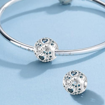 MICOO 925 Sterling Silver Jan-Dec Birthstone Charms For Bracelets and Necklaces, Original DIY Bead Charms With Cubic Zirconias Jewelry Birthday Gifts For Women. - color: 3-March Birthstone charm