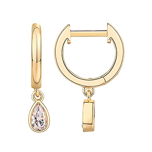 PAVOI 14K Gold Plated Huggie Hoop Earrings with Charms for Women - 925 Sterling Silver Posts Dainty Motif Huggie Hoop Dangle Earrings - Lightweight Dangle Drop Jewelry with Cubic Zirconia - style: Pear