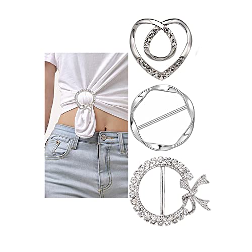 3 Pack Metal Tshirt Clips and Rings 1.9 Inch Large T-shirt Clip Scarf Ring for Girl Women - color: silver