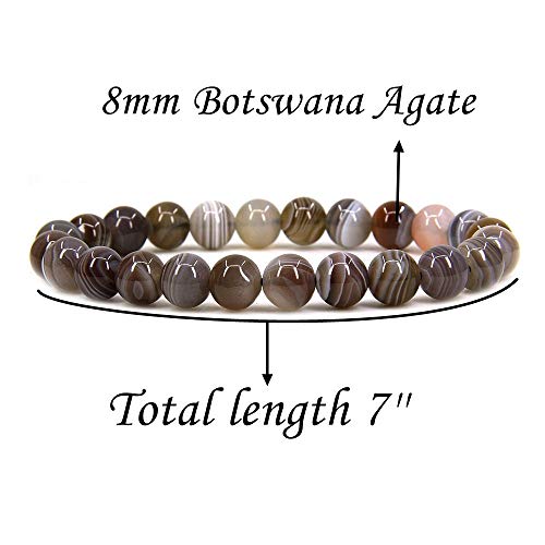 Angelstones Gemstones 8mm Round Beads Healing Crystal Bracelet for women | Natural Gemstone, Handmade Gifts for Women, Healing Crystal Round Beaded Stretch Bracelets, Unisex Jewelry for Women and Men - color: Botswana Agate