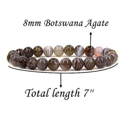 Angelstones Gemstones 8mm Round Beads Healing Crystal Bracelet for women | Natural Gemstone, Handmade Gifts for Women, Healing Crystal Round Beaded Stretch Bracelets, Unisex Jewelry for Women and Men - color: Botswana Agate
