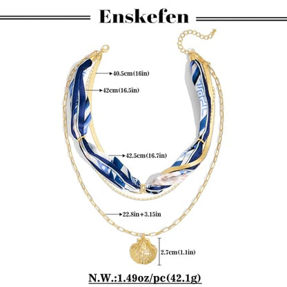 Shell Necklaces for Women Trend Boho Scarf Necklaces Ocean Mermaid Conch Seashell Necklace Summer Gold Fish Necklace Fashion Beach Jewelry - color: Scarf shell necklace
