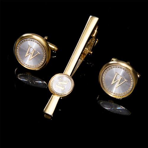 Barry.Wang Mens Cufflinks Tie Clip French Stylish Cuff Links Wedding Shirts Cuff Buttons Elegant Gift Necktie Pin - style: Gold Silvery M