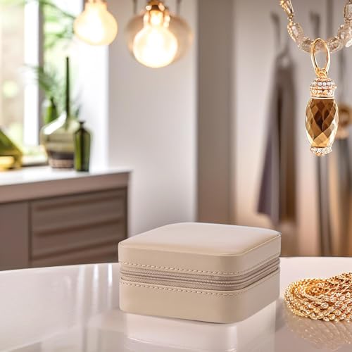 VLANDO Small Travel Jewelry Box Organizer Display Case for Girls Women Gift Rings Earrings Necklaces Storage, Latte - color: Latte