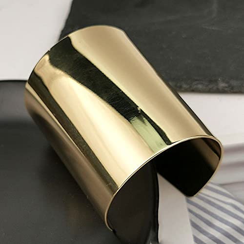 COLORFUL BLING Punk Alloy Hollow Geometric Smooth Polished Gold Hoop Open Cuff Wide Bracelet Bangle Wrist Jewelry for Women Lady - color: gold solid short