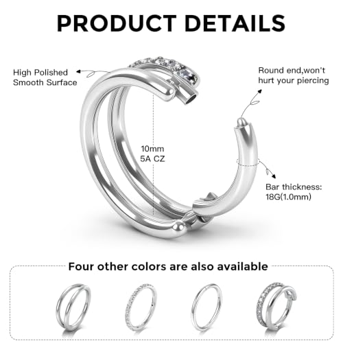Titanium Septum Ring 5pcs, 18g Nose Rings Hoops for Women Men, Hypoallergenic Septum Rings Septum Hoop Daith Cartilage Tragus Helix Rook Piercing - color: 4 Pcs Silver, size: 18 Gauge 10mm