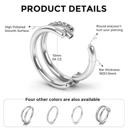 Titanium Septum Ring 5pcs, 18g Nose Rings Hoops for Women Men, Hypoallergenic Septum Rings Septum Hoop Daith Cartilage Tragus Helix Rook Piercing - color: 4 Pcs Silver, size: 18 Gauge 10mm