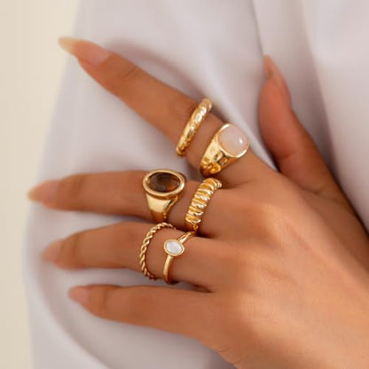 Gold Rings for Women Non Tarnish Boho Stackable Adjustable Open Rings Set Finger Knuckle Stacking Ring Packs Jewelry Gift - color: Gold Chunky Stackable Rings 6Pcs