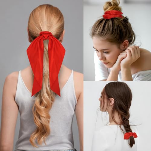 Silk Scrunchies Satin Silk Red Elastic Hair Scrunchies Ties Bows Ribbon Accessories Knotted Bows for Women Girls Hair Christmas Valentine's Day Gifts - color: Red