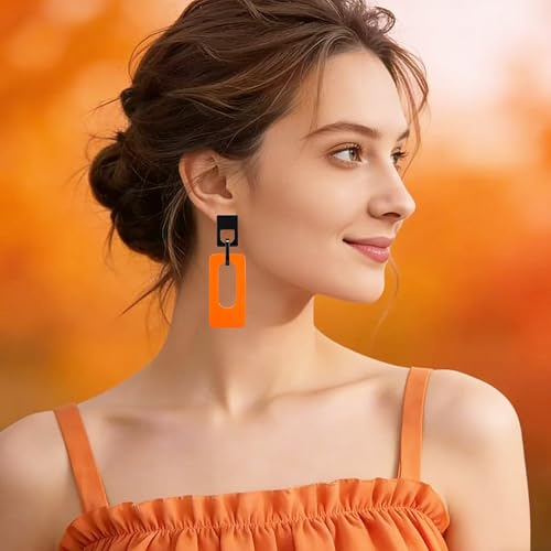 Boho Lightweight Retro Simple Acrylic Splicing Rectangle Earrings for Women Creative Exaggerated Statement Dangle Drop Earrings Jewelry - color: Black Orange
