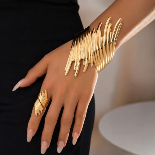 72ore Gold Jewelry Sets for Women Chunky Silver Cuff Bracelet Statement Bangle Bracelet and Ring Fashion Jewelry Open Cuff Wrist Trendy Jewelry Set Gift for Women - color: A1:gold