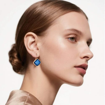 Austrian Crystal Square Leverback Drop Earrings for Women | Classic Square-Cut Crystal,14K Gold-Plated,Leverback for Easy Secure Wear,Gift Box Included,For Day and Evening Events - color: Dark Blue
