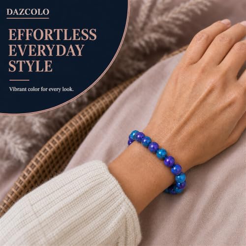 8mm Natural Crystal Stretch Bracelet | Handmade Round Stone Bead Bracelet, Runs Large, Meditation Yoga Gift for Women & Men - color: Multi Azurite