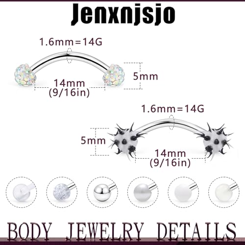 Jenxnjsjo 14G Snake Frog Eyes Piercing Jewelry Tongue for Women Men 14mm 9/16in Bars Extra Long Belly Naval Button Rings Snake Bite Curved Barbells Surgical Stainless Steel - color: White