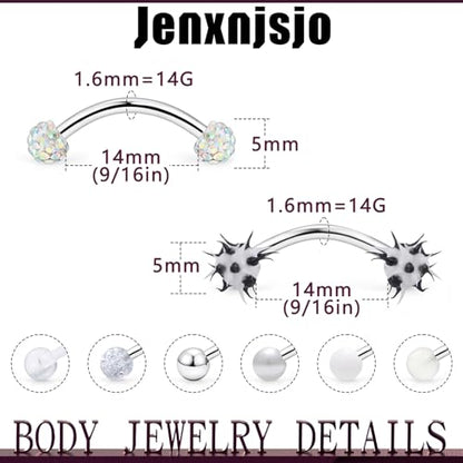 Jenxnjsjo 14G Snake Frog Eyes Piercing Jewelry Tongue for Women Men 14mm 9/16in Bars Extra Long Belly Naval Button Rings Snake Bite Curved Barbells Surgical Stainless Steel - color: White