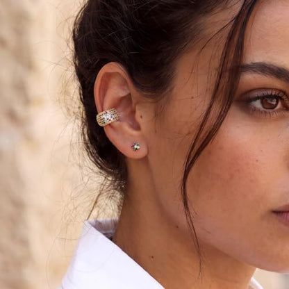 Gold Ear Cuff for Women Non Piercing | Cuff Earrings, 14K Gold Plated, Colorful Cubic Zirconia Pave, Pearl, Clover, Cartilage Earrings Trendy Jewelry, Single - color: Multi-color A