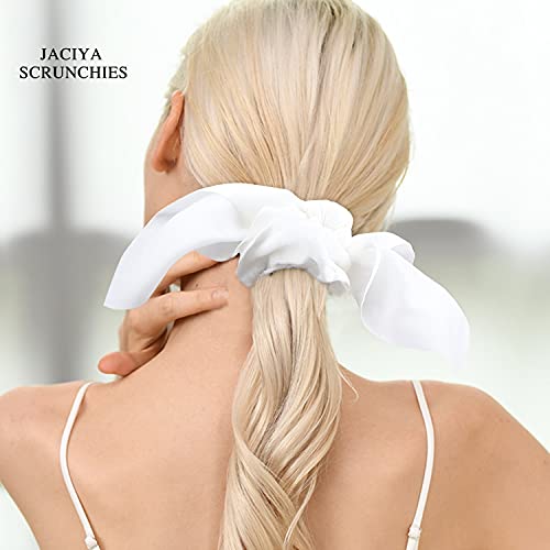 Jaciya White Silk Hair Ties Scrunchies for Hair Girls, Bunny Ears and Tail Design, 6 Count - color: White