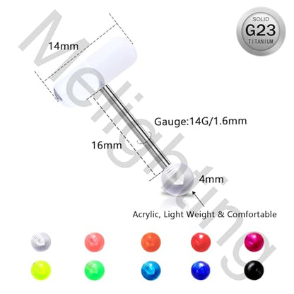 Melighting 10pcs Titanium Pill Tongue Ring 14G Titanium G23 Pill Tongue Piercing Jewelry Uv Shaped 14mm Tongue Barbell with Colorful Ball Tongue Jewelry for Women
