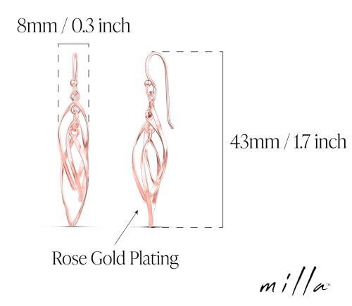 Milla Dainty Silver Drop Earrings for Women and Dangling Gold Earrings | Hypoallergenic, Easy to Wear, Available in 14K Gold, Rose Gold, or Silver Plated Finish, Different Designs - color: Linear Swirl / Rose Gold Plated