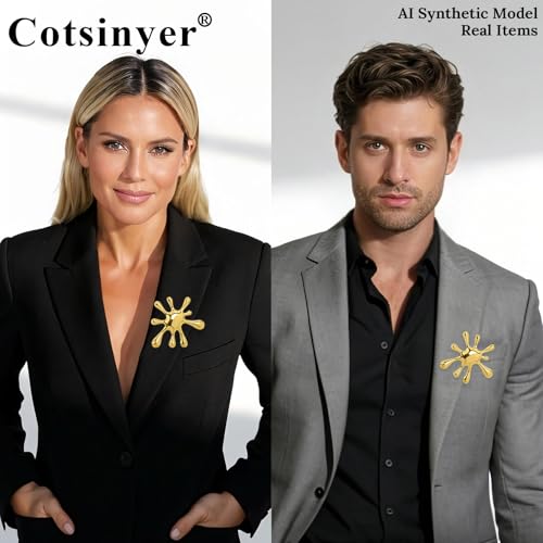 Stainless Steel Brooch Pin for Women & Men,Lapel Pin | Minimalist Statement Elegant Geometric, Sweaters Coat Suit Shawl Collar Shirt Coat Jacket Hat Dress Swim, Velvet Bag & Box - style: Splash-Gold