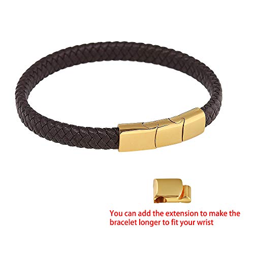 Geoffrey Beene Men's Braided Genuine Leather Bracelet with Stainless Steel Closure - color: Brown, Gold