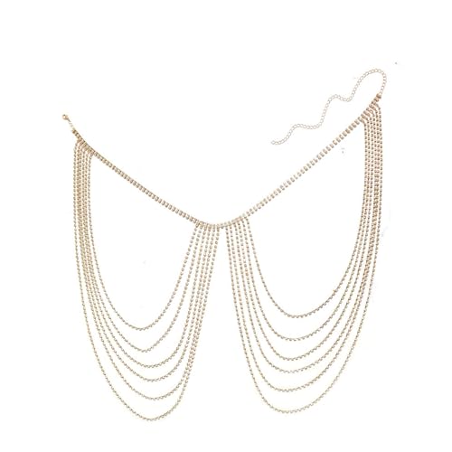 Rhinestone Shoulder Chain Jewelry,Multilayer Arm Tassel Chain Festival Rave Crystal Shoulder Chain Bridal Wedding Back Chain Necklace for Women - color: Gold