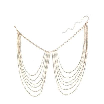 Rhinestone Shoulder Chain Jewelry,Multilayer Arm Tassel Chain Festival Rave Crystal Shoulder Chain Bridal Wedding Back Chain Necklace for Women - color: Gold