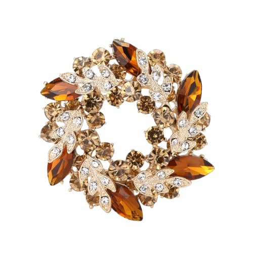 Rhinestone Flower Brooch for Women Sparkling Cubic Zirconia Wreath Brooch Pin Vintage Crystal Wheat Ear Flower Pin Elegant Clothing Hat Bag Accessories Christmas Wedding Bridal Birthday Jewelry - color: Coffee Color