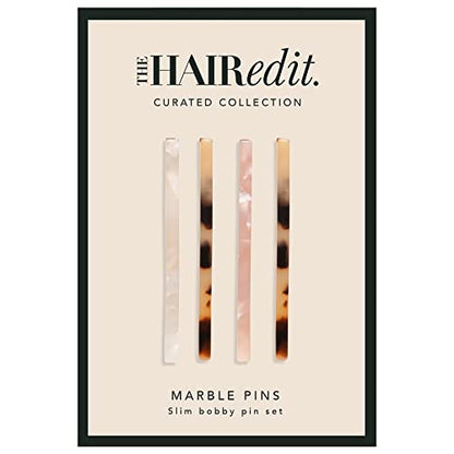 The Hair Edit Marble Bobby Pins - Slim Multicolor Tortoise Acetate Fashion Hair Clips, 4 pack