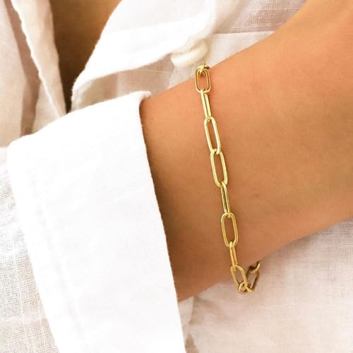 Swyabi 10 PCS Gold Silver Paperclip Bracelet Chains Bulk for Jewelry Making | 18K Stainless Steel, with Extender, No Fade, No Rust, Adjustable, for Men Women DIY, 6.5 Inch - color: 4x12mm Gold Silver