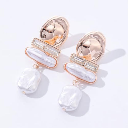 Statement Pearl Dangle Earrings,large Pearls Vacation Earrings with Crystal,Party Jewelry Gift for Women - color: Champagne Gold