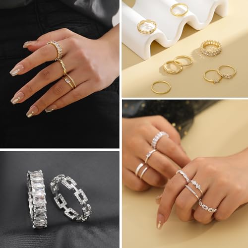 ZOERAY Gold Rings for Women Non Tarnish 14K Gold/Silver Stackable Rings Dainty Gold Plated Ring Wedding Eternity Bands Thin Simple Trendy Plain Thumb Stacking Rings Set Size 5-9 - color: Gold
