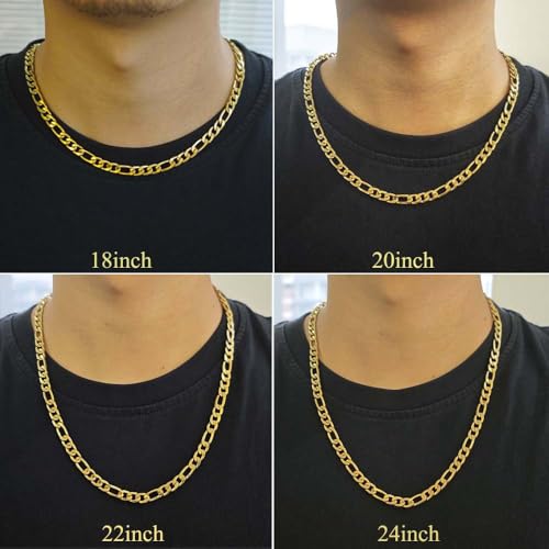Stainless Steel Figaro Link Chain Necklace For Men Women, 3mm 4mm 5mm 7mm Width, 18k Gold Plated 18 20 22 24 Inch Figaro Chain, No Tarnish Durable Waterproof Jewelry - color: 7MM Gold, size: 24inches