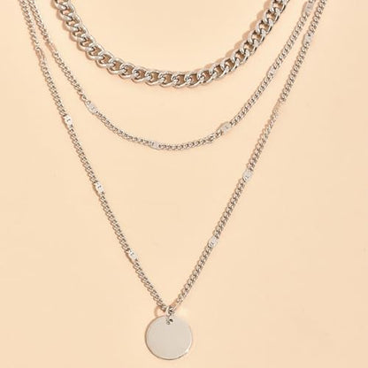 3Pcs Gold Circle Pendant Necklace Set Dainty Layered Stacked Pearls Chain Choker Necklace Trendy Birthday Jewelry Accessory Gift for Women - color: Silver Coin