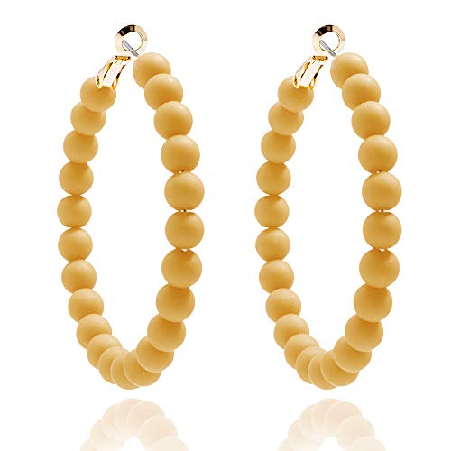 ZENZII Beaded Hoop Earrings Bohemian Circle Round Bead Earrings Chic Dangle Earrings for Women and Girls - color: Honey