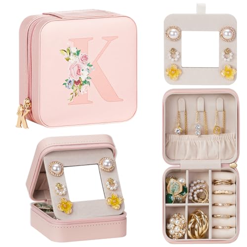 Enthralite Personalized Jewelry Box for Travel: A-Z Initial Gift for Girls | 26 Letter Choices Make Each Gift Personal - For Those Who Value Personal Touches - Birthday&Graduation&Flower Girl Gifts - color: Pink, size: K