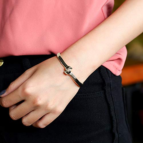 Gold Silver Cuff Bracelet for Women, 14K Gold Plated 316L Stainless Steel Knot Tie Bangle Cuff Chunky Bracelets for Lady - color: Silver